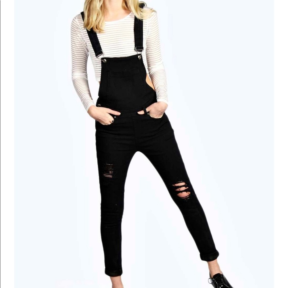 Boohoo black denim overalls